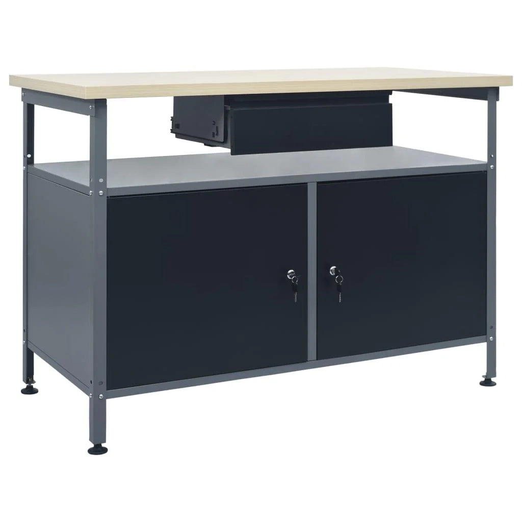 Banco da lavoro per lavori di riparazione tavolo da lavoro officina da garage spazio di stoccaggio robusto 120x60x85 cm acciaio nero 02_0003677