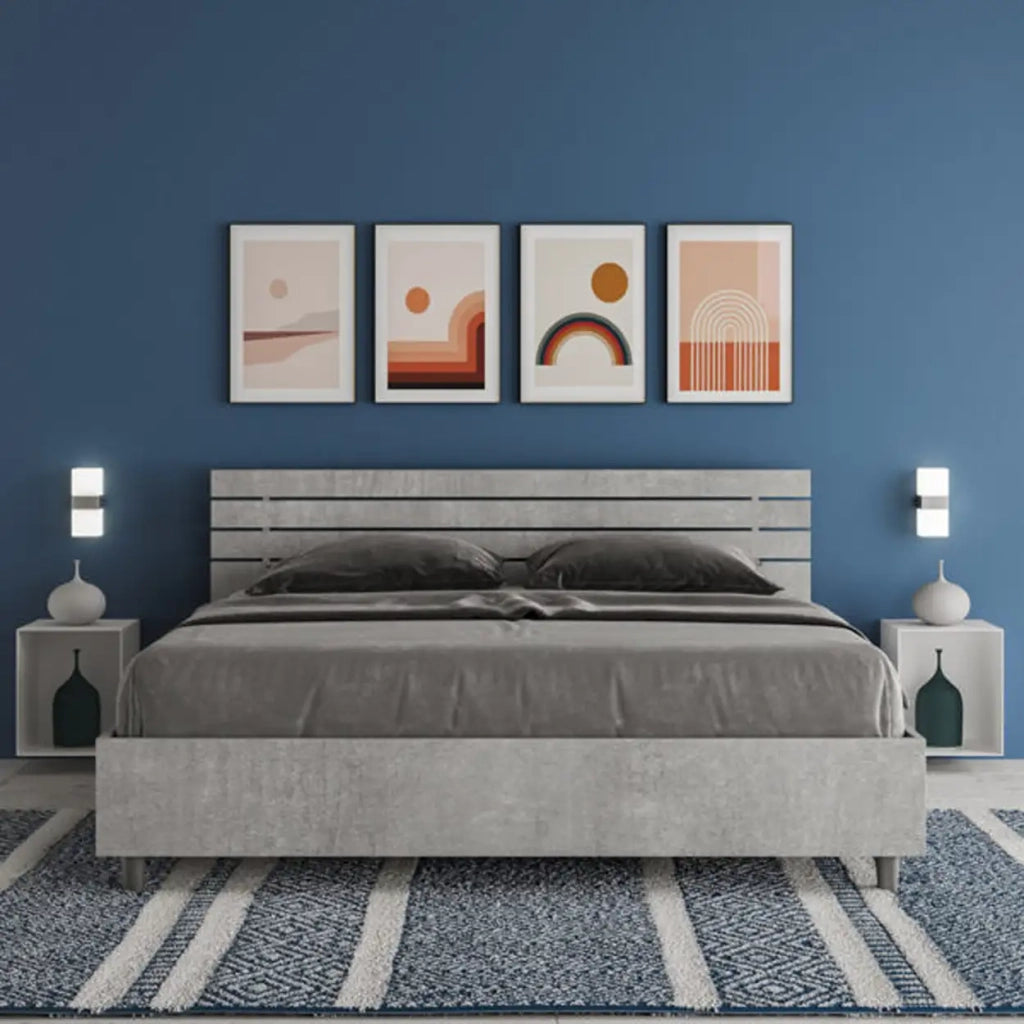 Letto matrimoniale contenitore 160x200 testata inclinata con doghe cemento Ankel