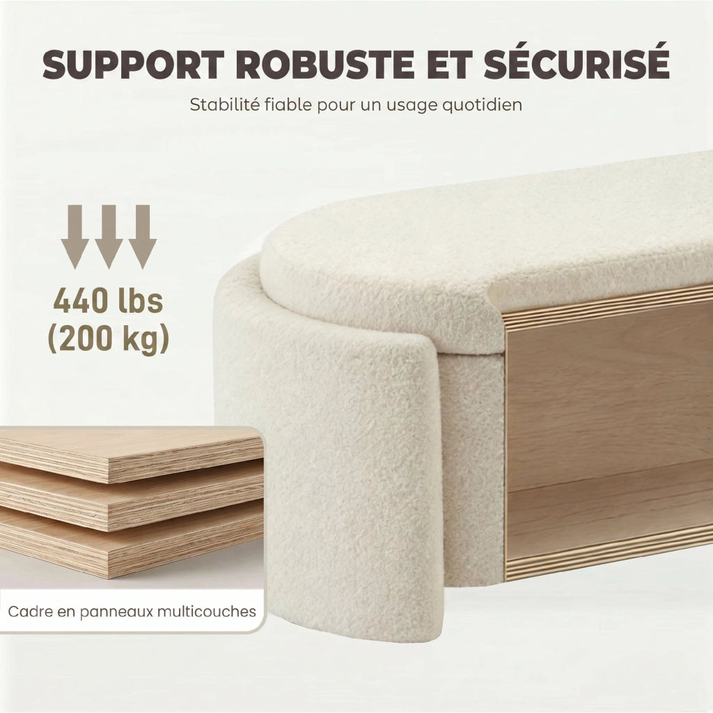 Pouf contenitore ovale imbottito in tessuto ¨C zephmum ¨C crema 129x48.5x44 cm