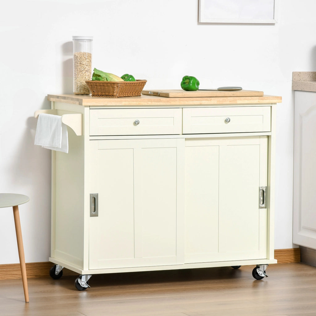Isola per Cucina per Utensili e Accessori con Cassetti, Armadietto e Portasciugamani, 110x49.5x89.5 cm, Bianco