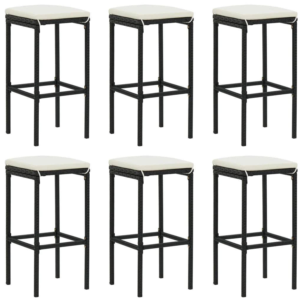 Set da bar da giardino 7 pezzi e cuscini in resina intrecciata nera 02_0013433