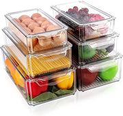 Organizzatore per frigorifero, set di 6 contenitori di archiviazione, frigorifero con coperchio, contenitori di archiviazione trasparenti, ripiegabile, contenitore di archiviazione per frigorifero per armadietti della cucina