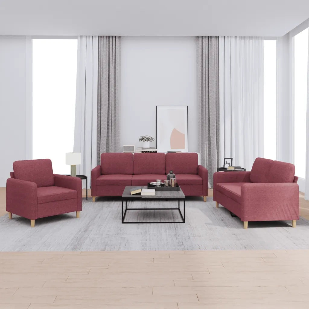 Set di Divani 3 pz con Cuscini Rosso Vino in Tessutocod mxl 107211