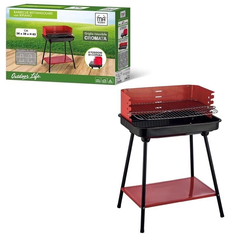 MAURY'S BARBECUE RETTANGOLARE CON RIPIANO 58X38XH82 CM IN COLORE ROSSO