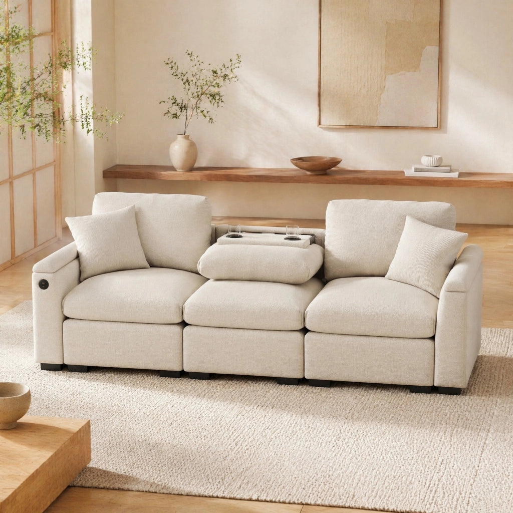 DIVANO 3 POSTI Modulare 242x80x88 cm Chenille Beige
