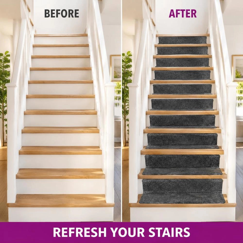 Self-adhesive Stair Treads, 15 Pieces, 65x21x4 Cm, Grey, Rectangular Border