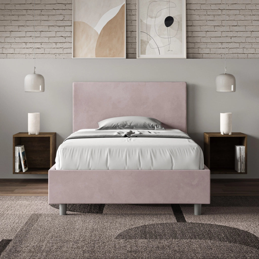 BS COM Letto una piazza e mezza con rete imbottito 110x190 microfibra glicine