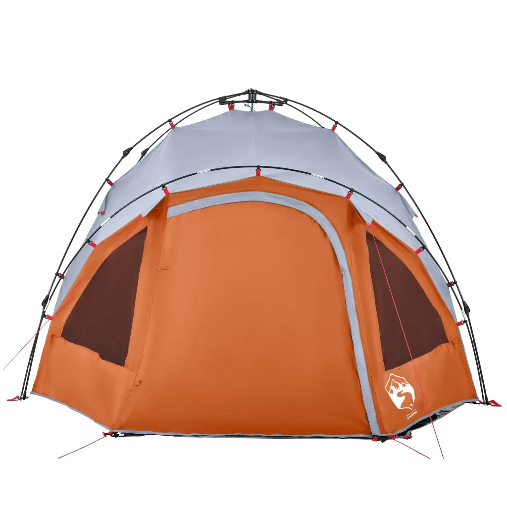 Tenda a Cupola 3 Persone-Tenda da campeggio Grigio e Arancione a Rilascio Rapido 720455
