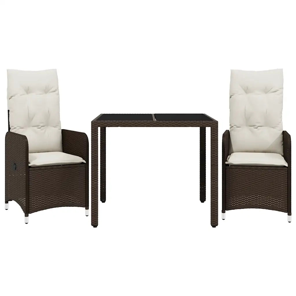 Set Bistr¨° da Giardino 3 pz | Set Salotto da Giardino con Cuscini in Polyrattan Marrone