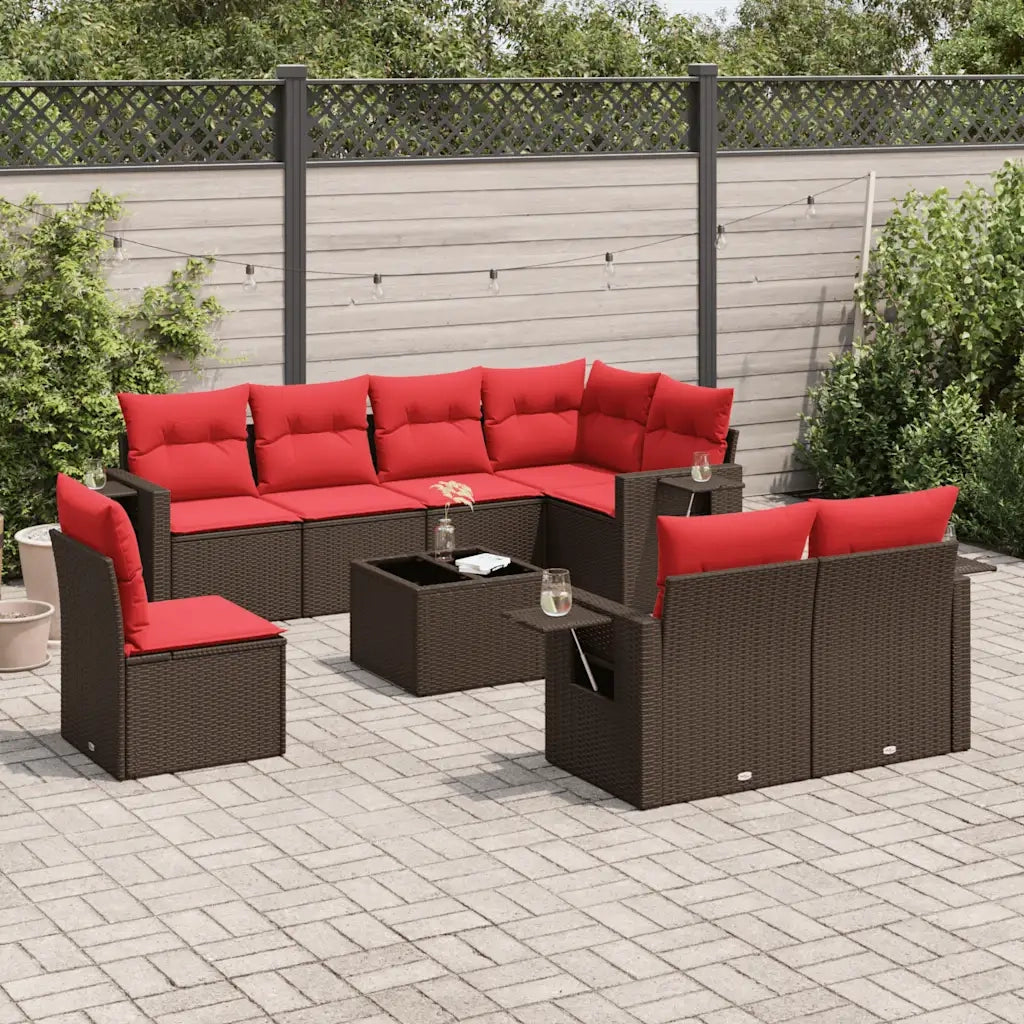 Set Divani da Giardino 9 pz con Cuscini Marrone in Polyrattan 3220453