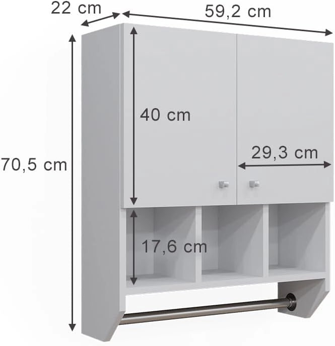 Mobile bagno Fynn, Bianco, 59.2 x 70.5 cm Pensile a 2 ante, da parete per la conservazione di accessori da bagno