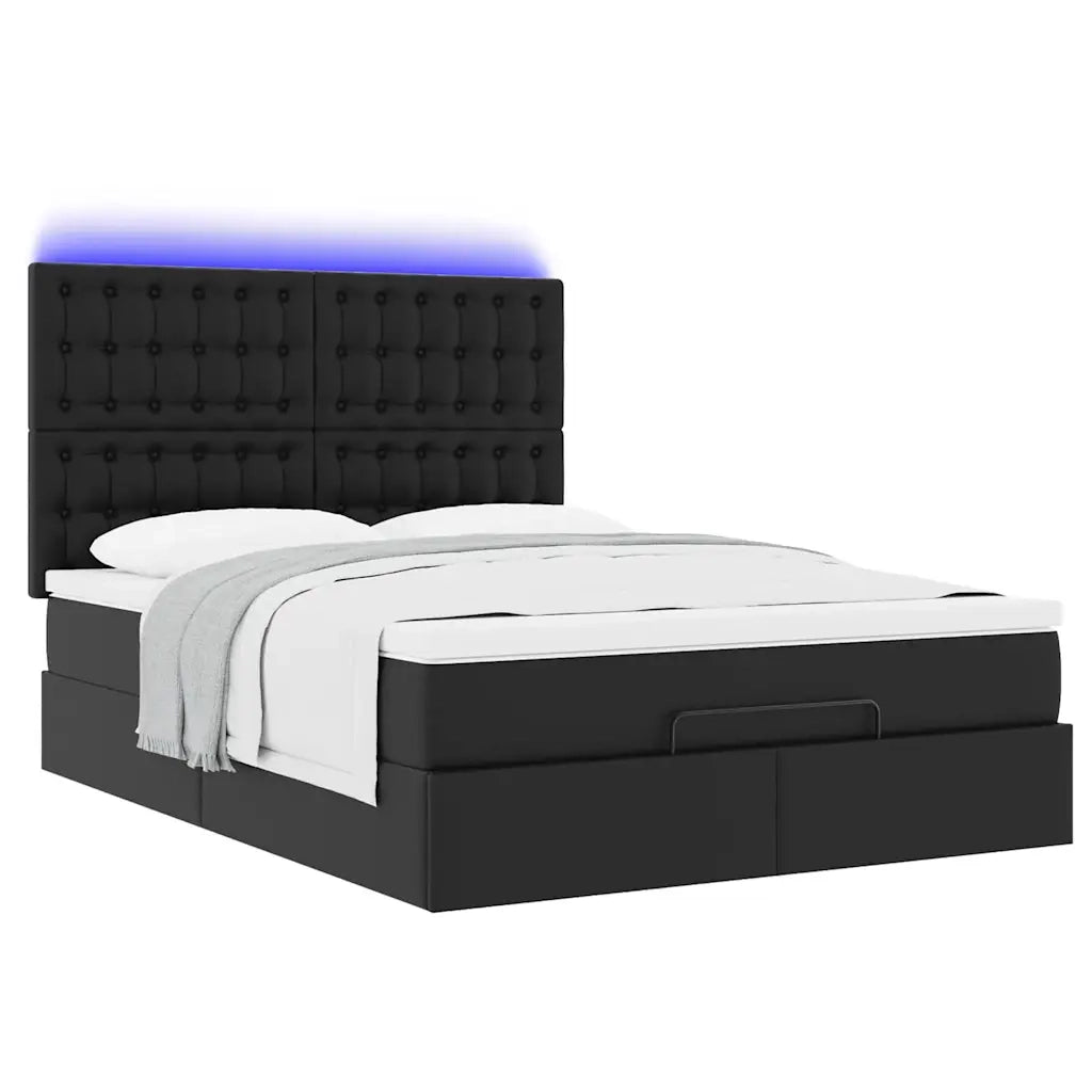Struttura Letto Pouf con Materasso Nero 140x200 cm Similpelle 3313855