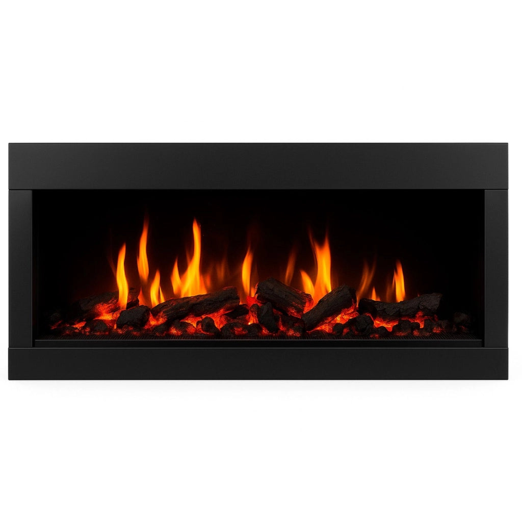 SINED Caminetto decorativo incasso nero in acciaio con vetro temperato fiamma olografica stereoscopica a basso consumo 10-50W controllo remoto e pannello integrato dimensioni 742x445x320 mm - CAMIN