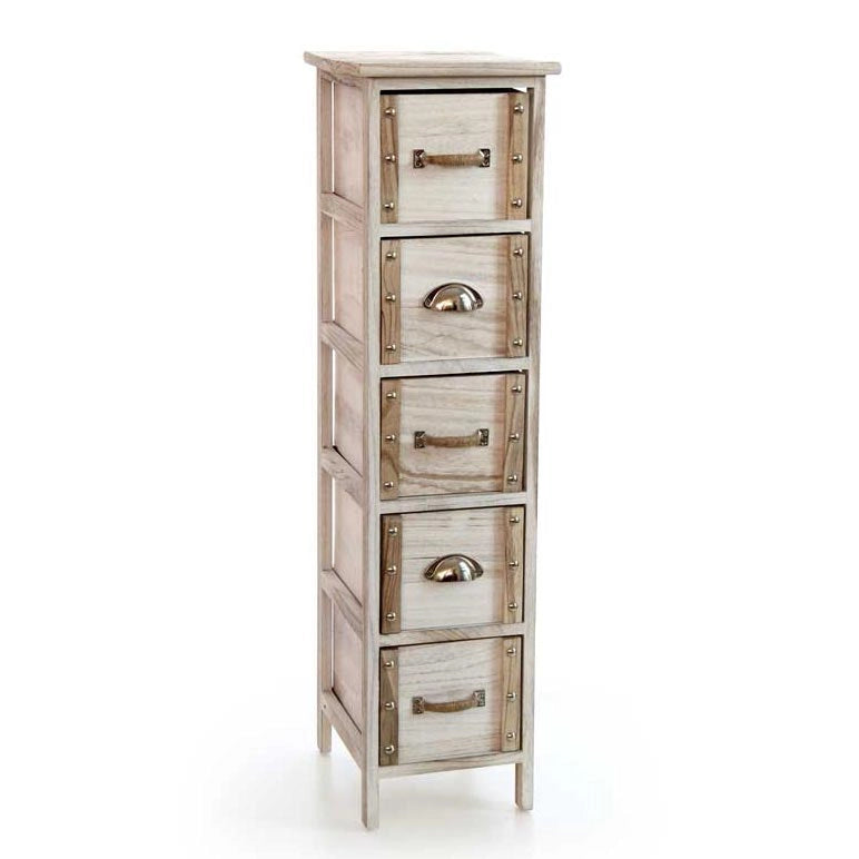 CASSETTIERA IN LEGNO DECORATA CON 5 CASSETTI NATURALE CHIARO 26 X 32 X 98 CM