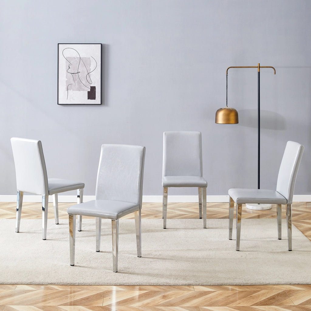 SEDIA da pranzo moderna Set da 4 pezzi 90 cm PU grigio chiaro e metallo argento