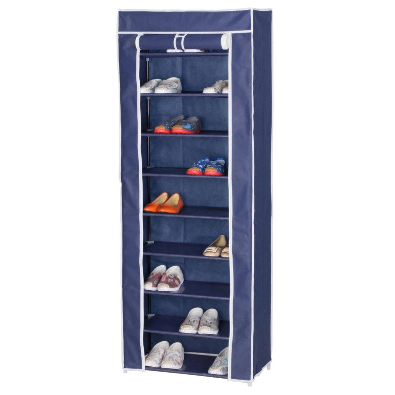 Set di 4 Scarpiere Armadio In Tnt 9 Ripiani Con Struttura Metallo 61x30x160cm Blu