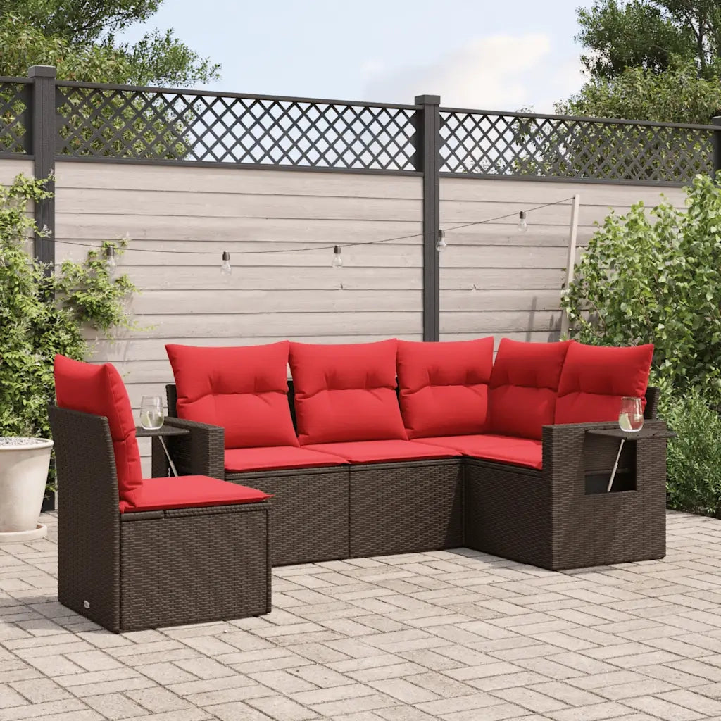 Set Divani da Giardino 5 pz con Cuscini Marrone in Polyrattan 3220173