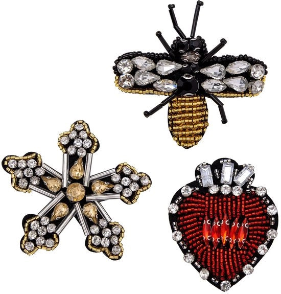 Pannelli decorativi da cucito 3 pezzi - Cuore 6x5 cm - Stella 6,7 cm - Cuore 5,5x6 cm - Vetro/Canapa - Decorativi