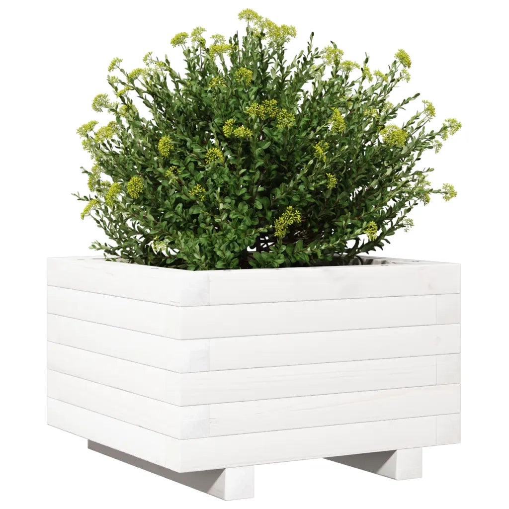 Fioriera da Giardino Bianca 40x40x26,5cm Legno Massello di Pino