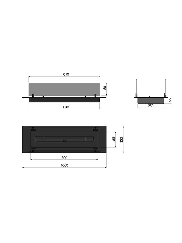 INSERT SLIM - Biocamino a bioetanolo da incasso nero con vetri - 1000