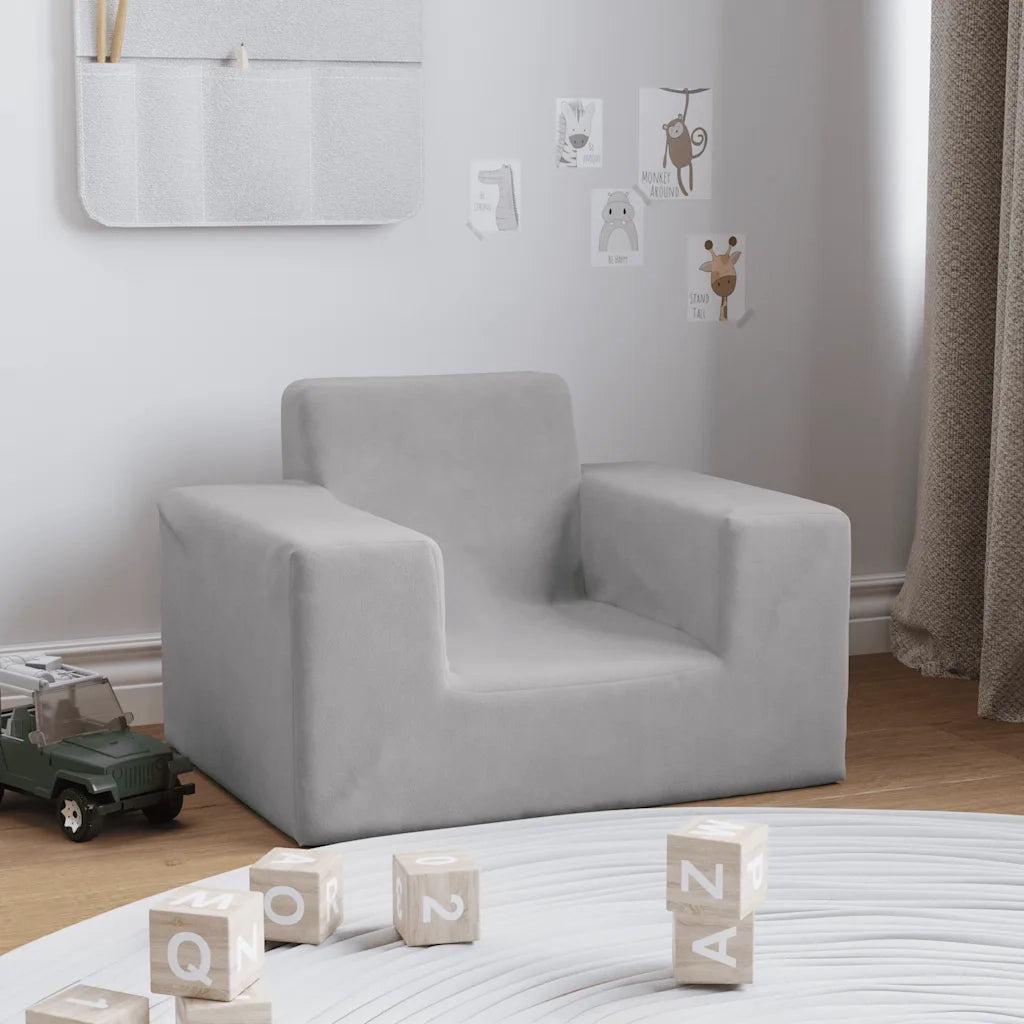 Divano per Bambini-Sofa-Divanetto Grigio Chiaro in Morbido Peluche 620721