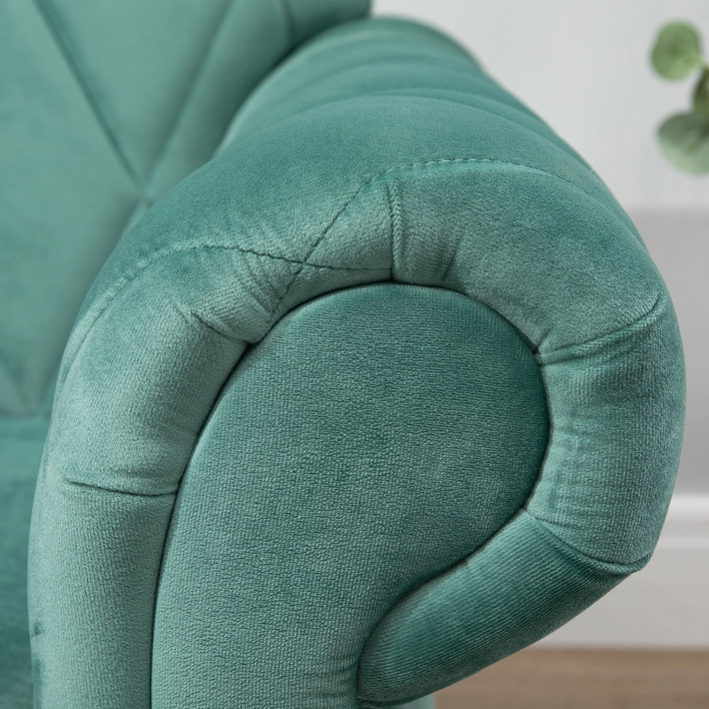 EasyComfort Divano 2 Posti Design Vintage Rétro in Legno e Velluto, 148 x 72 x 76 cm, Verde