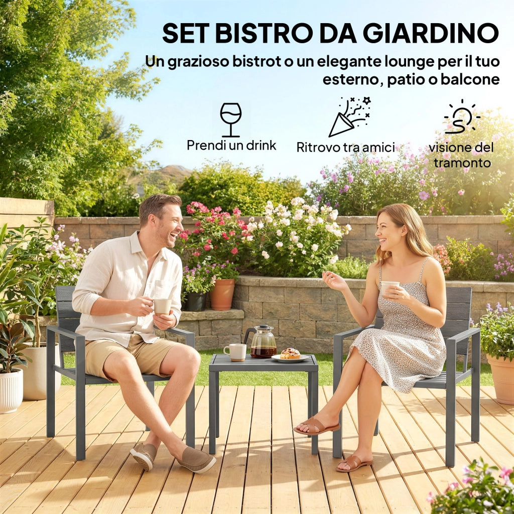 Set da Giardino 3 Pezzi con 2 Sedie e Tavolino ¨C Zephmum ¨C HDPE Metallo Grigio Scuro