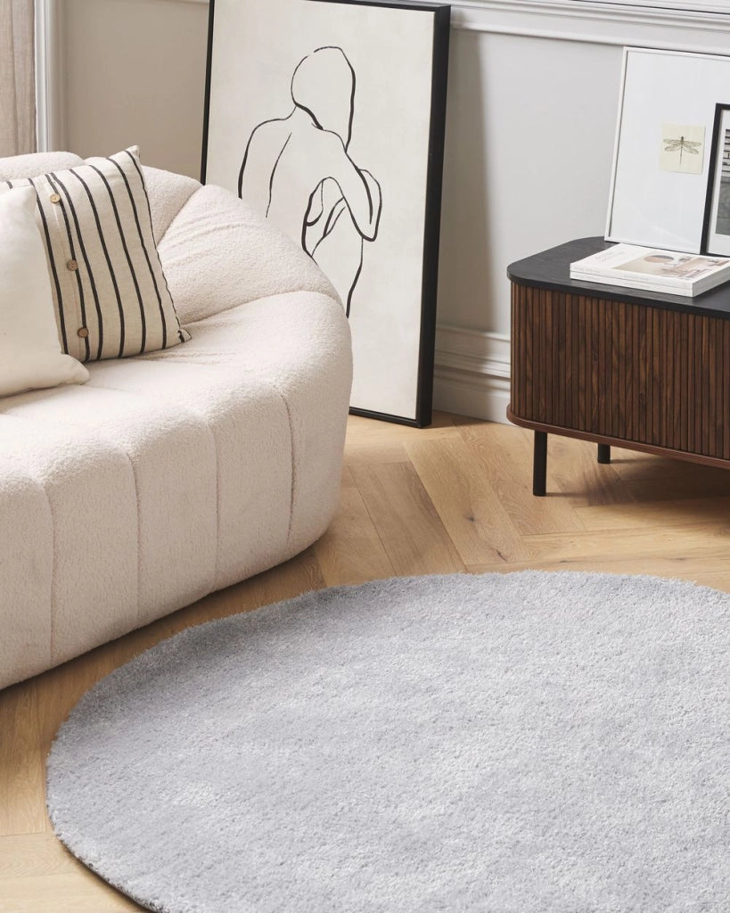 Tappeto shaggy grigio chiaro 140 cm moderno tappeto rotondo trapuntato a Pelo Lungo