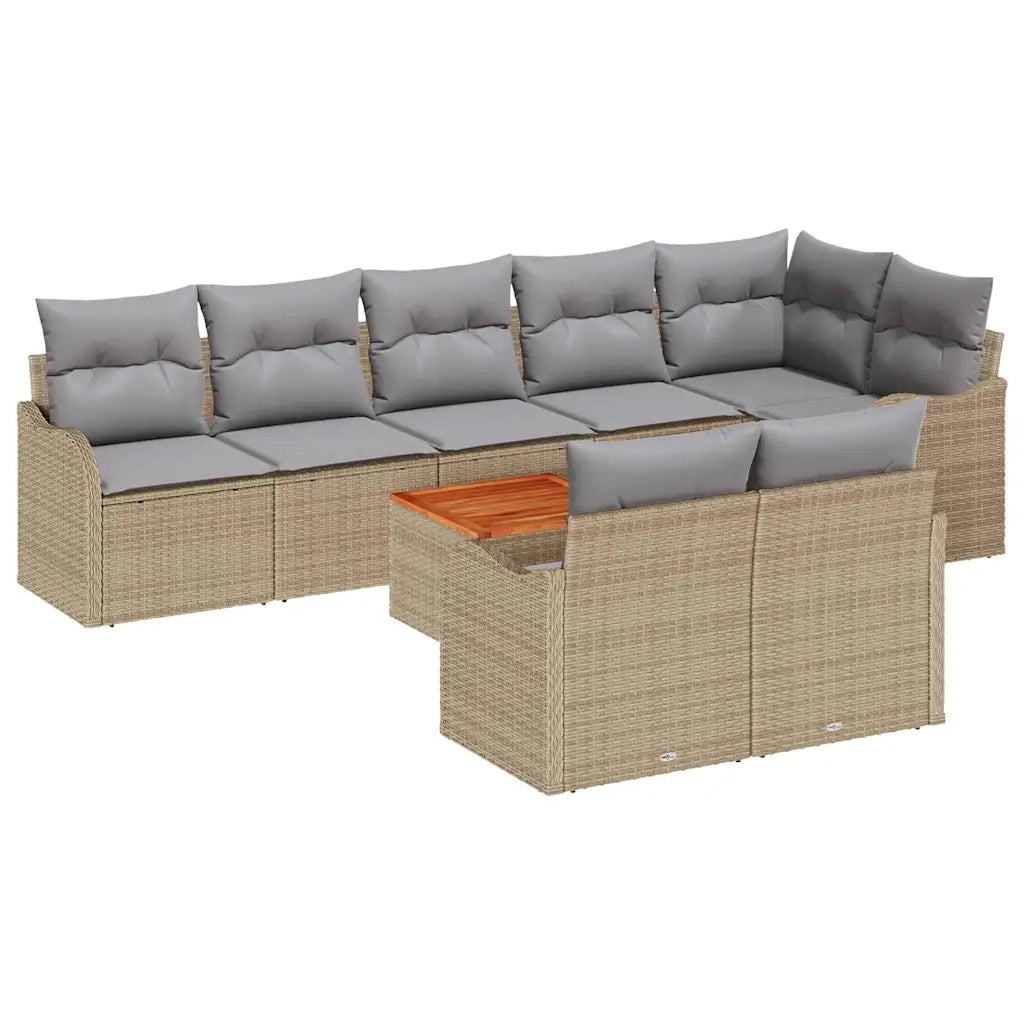 Set Divano da Giardino 9 pcs Beige e Grigio Chiaro polyrattan