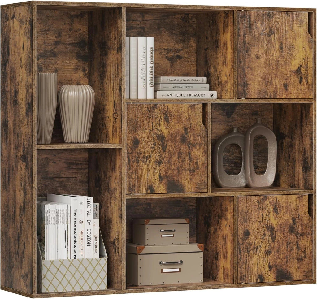 8 Cubo di Stoccaggio, Libreria a 3 Piani con 3 Ante, Scaffale in Piedi Libreria in Legno, Soggiorno Credenza Espositore Cubo Scaffale, per Camera da Letto, Corridoio, Ufficio, Bianco, SK056ws