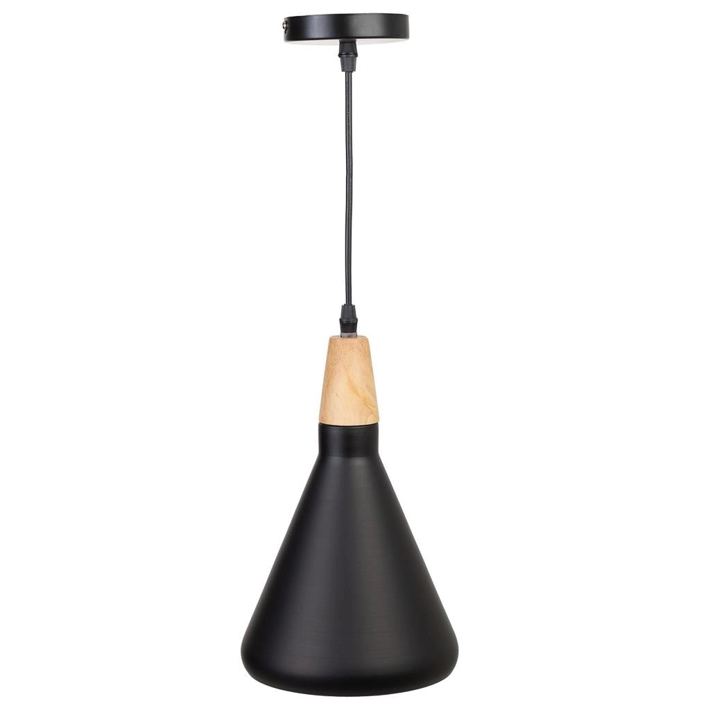Lámpara de techo de madera y metal negra 18x18x31
