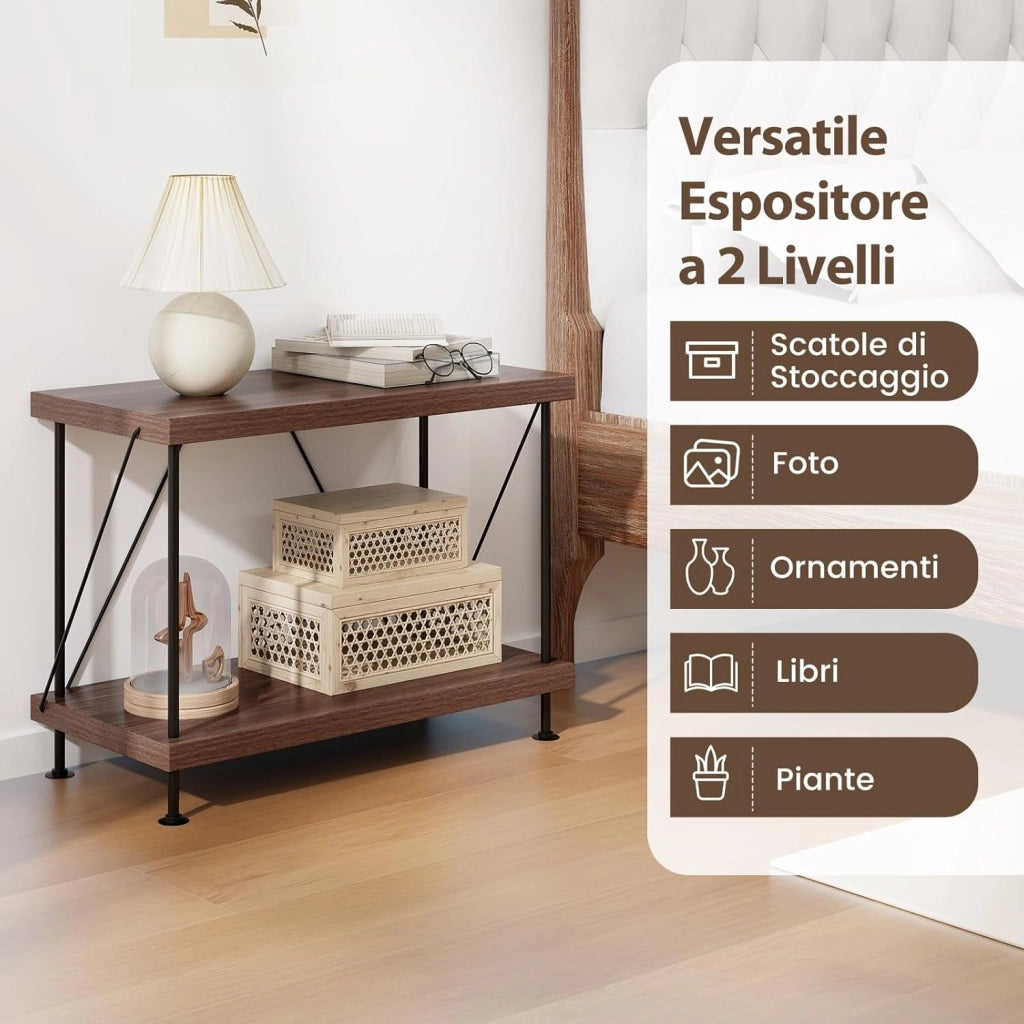 Scaffale Multiuso a 2/3/4/5 Ripiani, Libreria Autoportante con Struttura in Metallo, Stile Industriale, per Camera da Letto, Soggiorno Ufficio Studio (2 Livelli 60x29,5x45 cm)