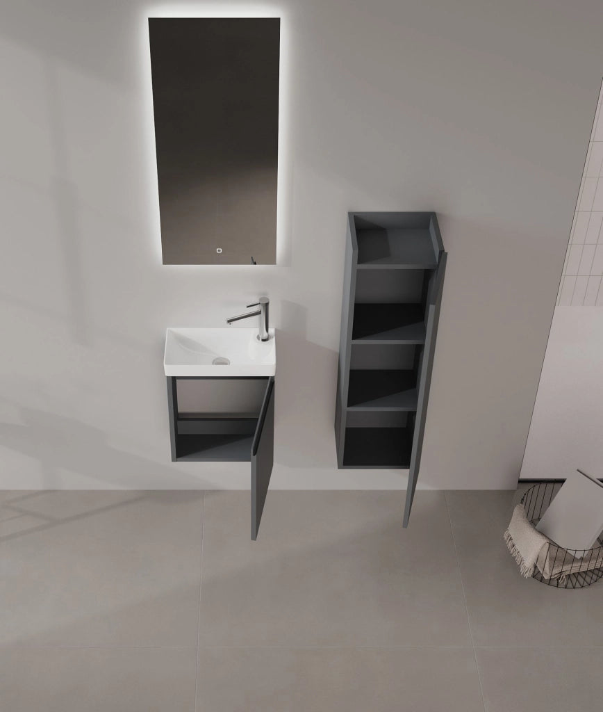 Set mobile lavabo con specchio (2 pezzi) "Ferla 40" - 40 x 22 x 50 cm - Antracite opaco
