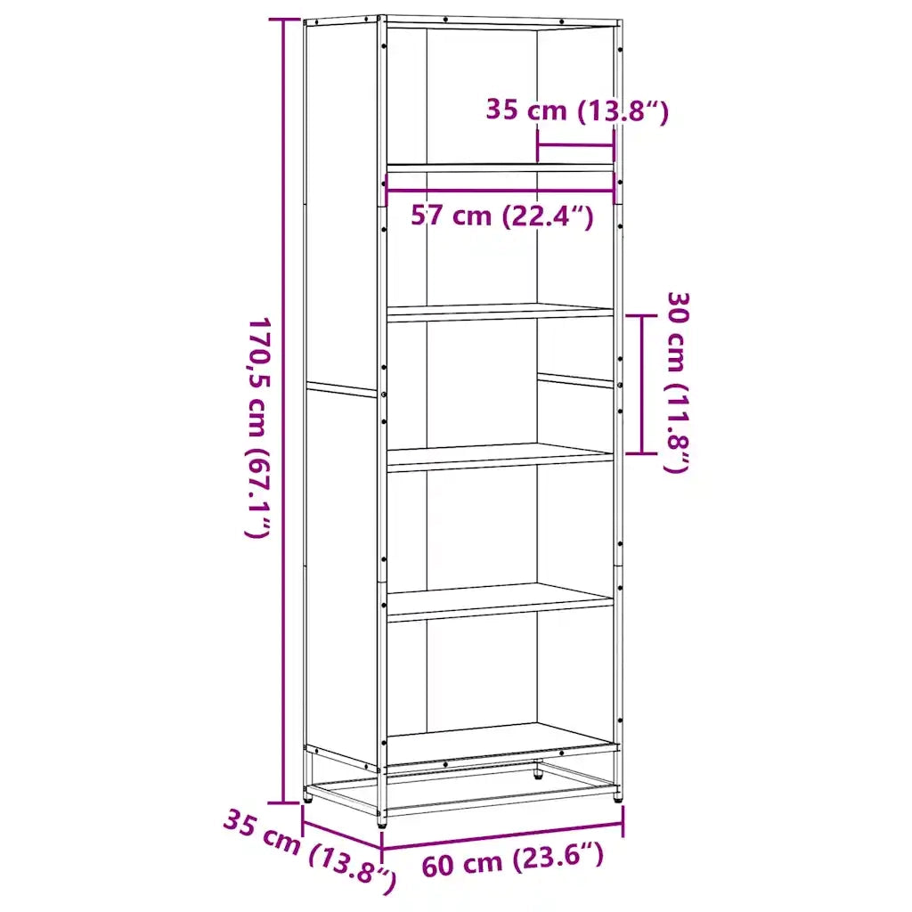 Libreria-Scaffale per Libri-Mobile di Stoccaggio Grigio Sonoma 60x35x170,5 cm in Truciolato