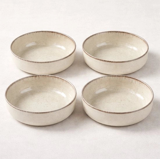 4 pezzi di ceramica beige scodella Ø15 cm – piatto minimalistico 4 cm alto – resistente al lavastoviglie – moderna scodella da servizio per colazione, spuntini e dessert