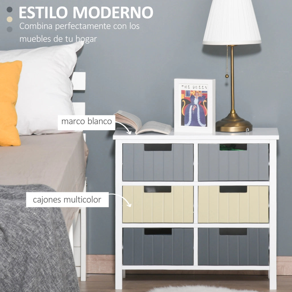 Cassettiera con 6 cassetti in legno ¨C zephmum ¨C multicolore 62x28x58 cm