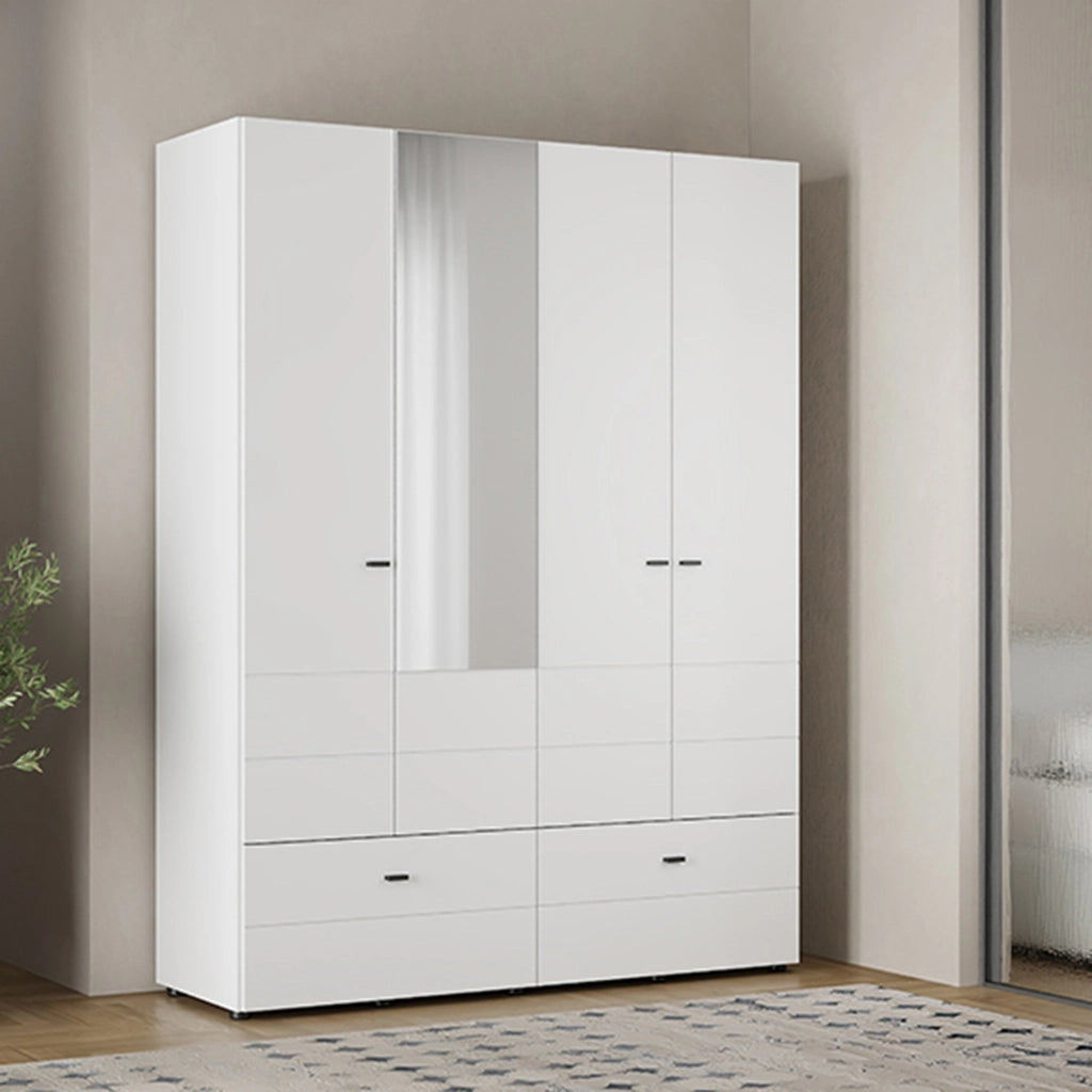 Armadio Camera da Letto Spigno, Guardaroba Grande 2 Ripiani, 155x208h cm Bianco Opaco