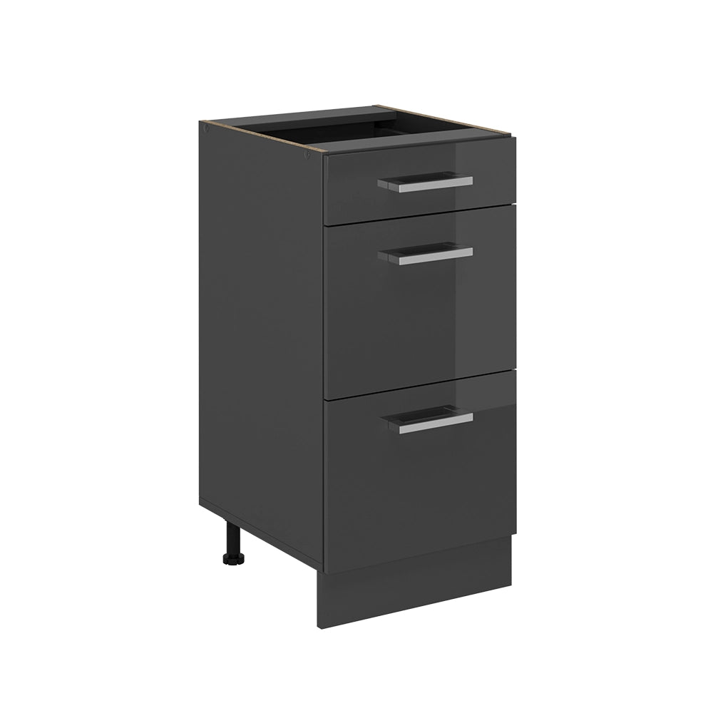 Mobiletto base per cucina R-Line Antracite lucido/Antracite 40 cm con cassetti, senza piano di lavoro Vicco