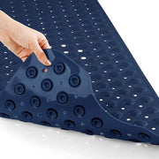 Pavimento per doccia, extra lungo, con gocciolatoi, maniglie, non scivente, senza ftalati, senza lattice, BPA-free e lavabile in lavatrice (100 x 40 cm, blu marino)