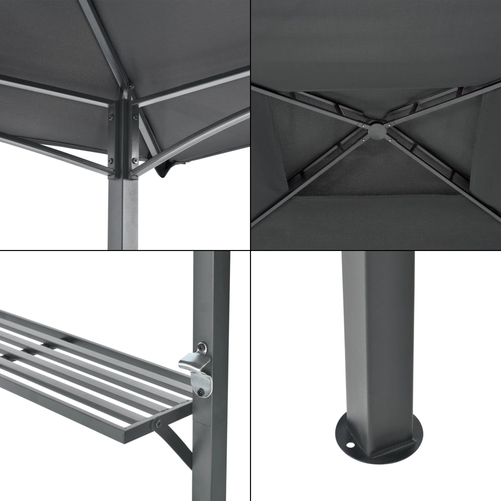 Gazebo per Barbecue Parga con Tetto Doppio e 2 Ripiani 250x241x151 cm - Grigio Scuro [en.casa]