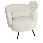 Poltrona Tessuto Boucle Bianco Morbido Nubby Gambe Nere Schienale Curvo Stile Retro Glam Art Decor