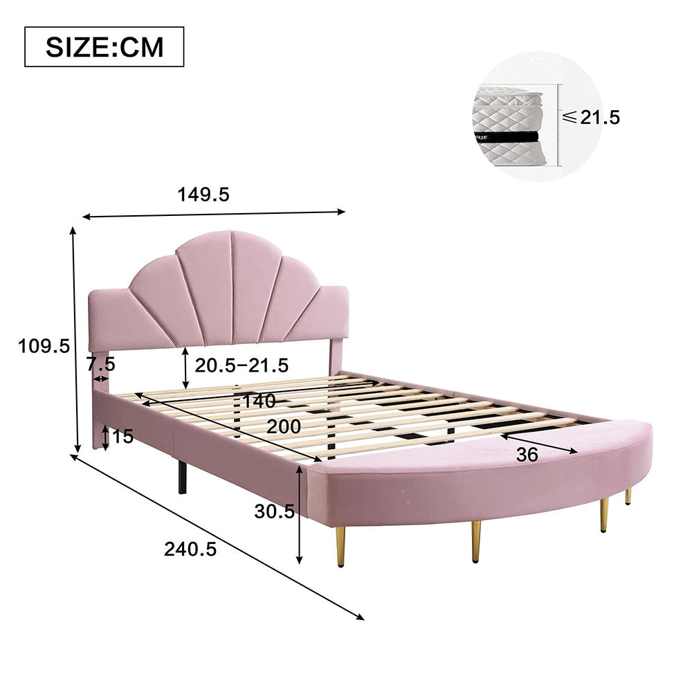 Letto imbottito-Xylo-140x200cm velluto panchina coordinata rosa