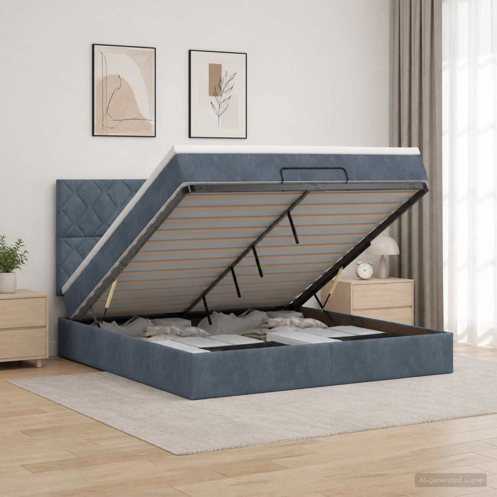 Letto Ottomano con Materasso e LED Grigio Scuro 140 x 190 cm 3458374