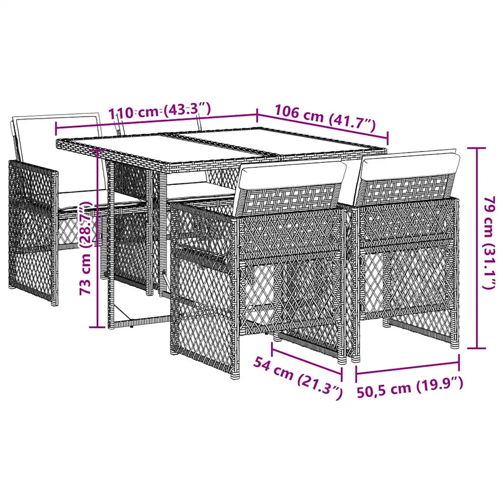 Set da Pranzo da Giardino 5 pz Nero con Cuscini in Polyrattan 3210714