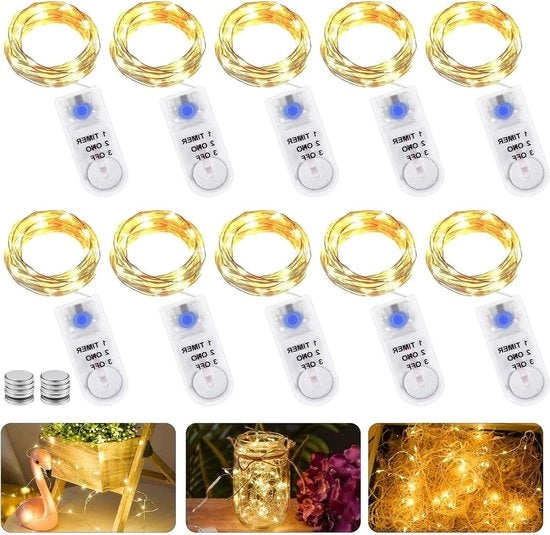 Fascia luminosa da 10 pezzi 2 m 20 led con batteria e timer - catena di luce in rame per Natale dentro e fuori casa.