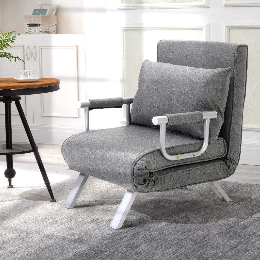 Poltrona Letto Singola con Schienale Regolabile ¨C zephmum ¨C Tessuto Grigio Chiaro