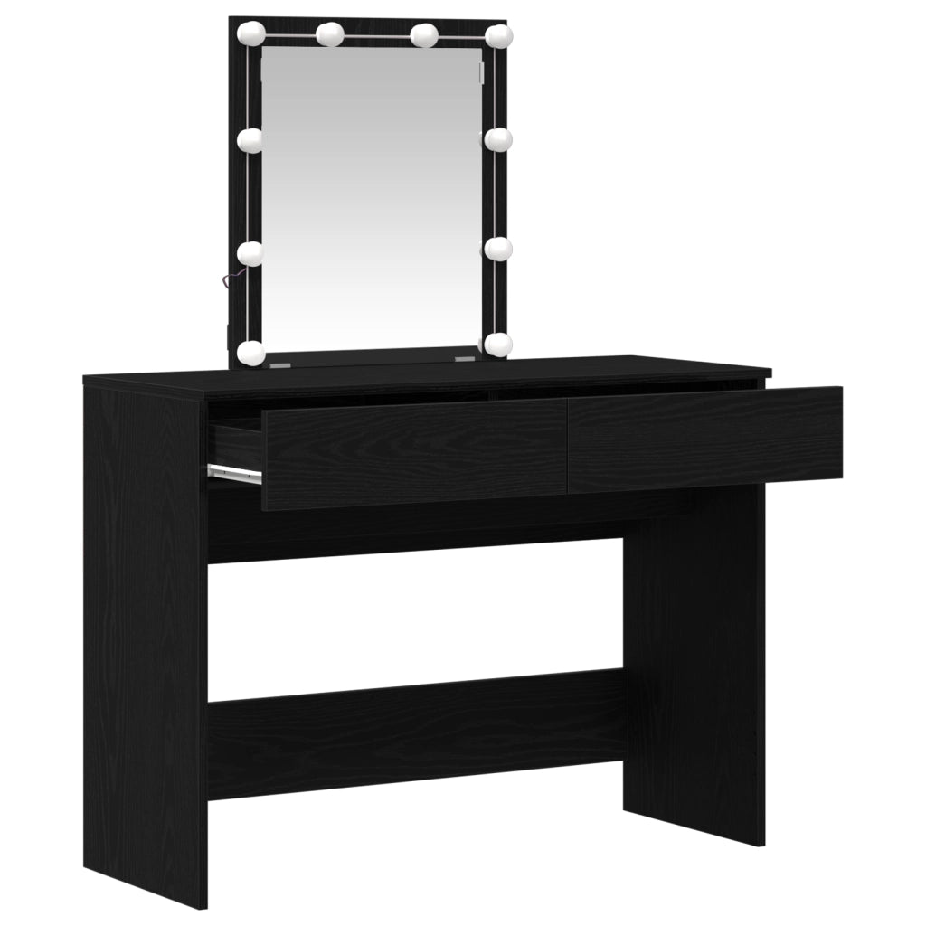 Toeletta  con Specchio e Luci LED in Legno Ingengerizzato Nero