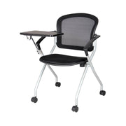 Sedia da ufficio Azzate, Sedia sala da attesa con bracciolo e tavoletta, Seduta ergonomica da attesa, 61x49h84 cm, Nero