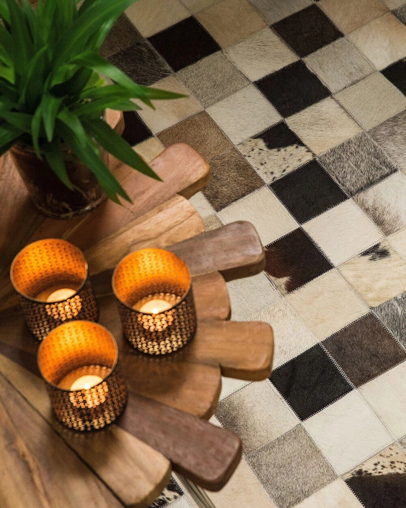 Tappeto tappetino Multicolore Pelle Bovina 160 x 230 cm Rettangolare Patchwork Fatto a Mano
