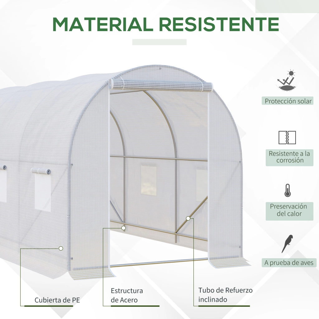 Tunnel Serra Giardino ¨C zephmum ¨C 3.5x2x2 m Bianco con 6 Finestre e Porta a Zip